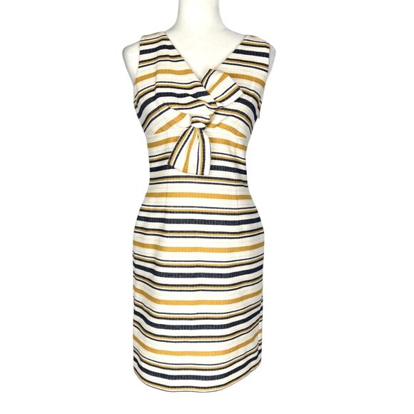 Brooks Brothers Womens Cream Striped Sleeveless Sheath Dress Twist Bow size 0 - Picture 2 of 11